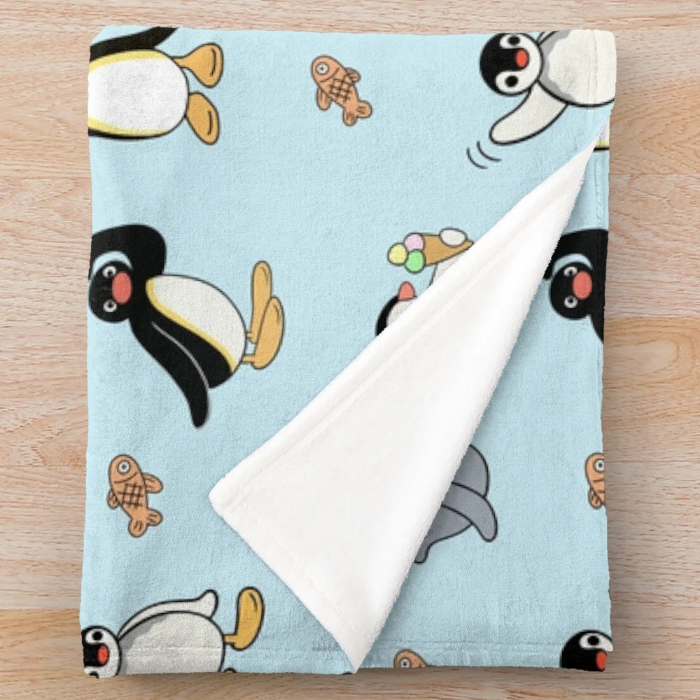Pingu plush blanket with penguin characters