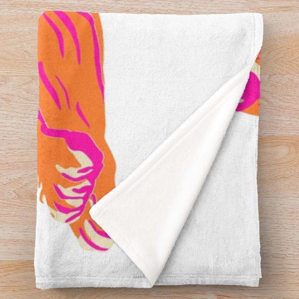 Pink and orange tiger patterned plush blanket
