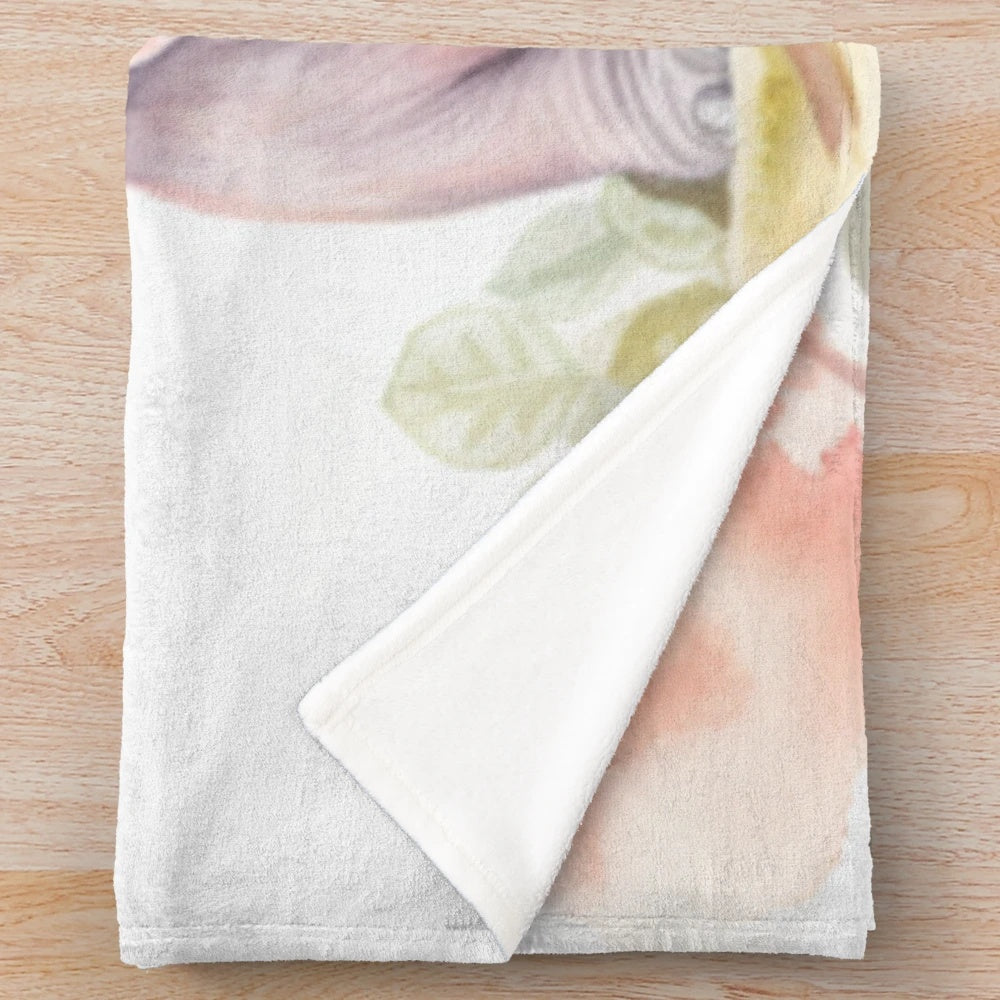 Pink elephant plush blanket with autumn tree design