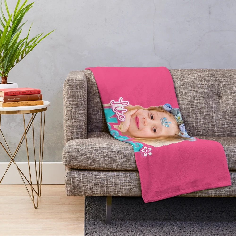 Soft pink plush blanket with cute girl design, perfect for kids who love Like Nastya YouTube channel