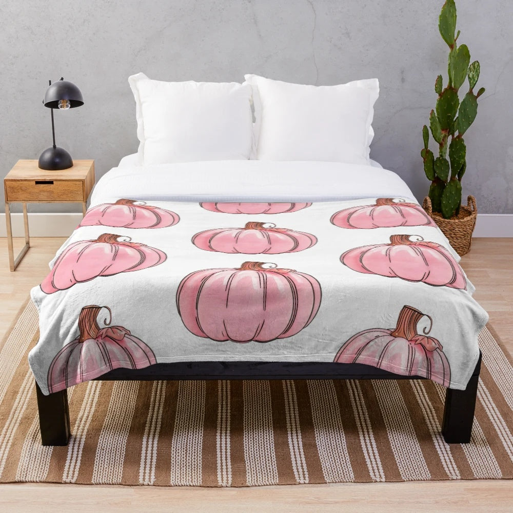 Soft and Cuddly Pink Pumpkin Plush Blanket Perfect for Autumn and Halloween Decor