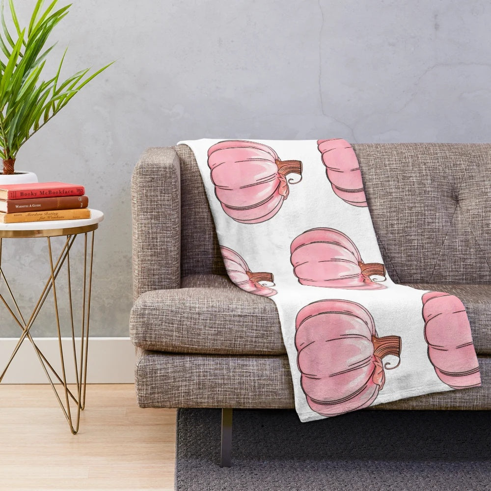 Soft and Cuddly Pink Pumpkin Plush Blanket Perfect for Autumn and Halloween Decor