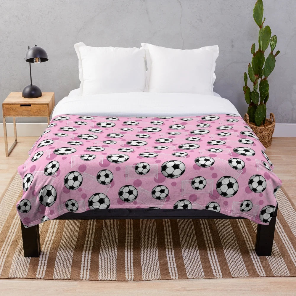 Pink soccer pattern plush blanket