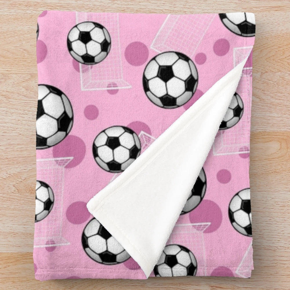 Pink soccer pattern plush blanket