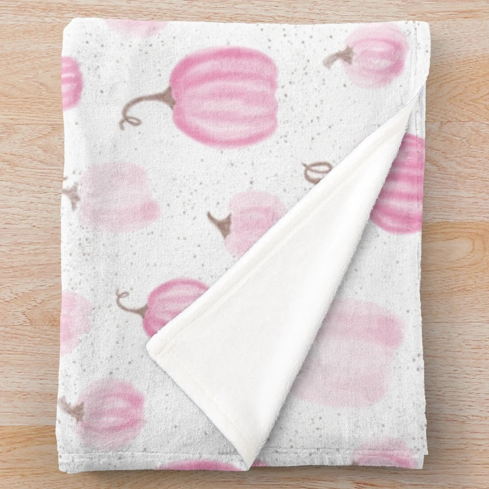 Pink watercolor pumpkin design plush blanket