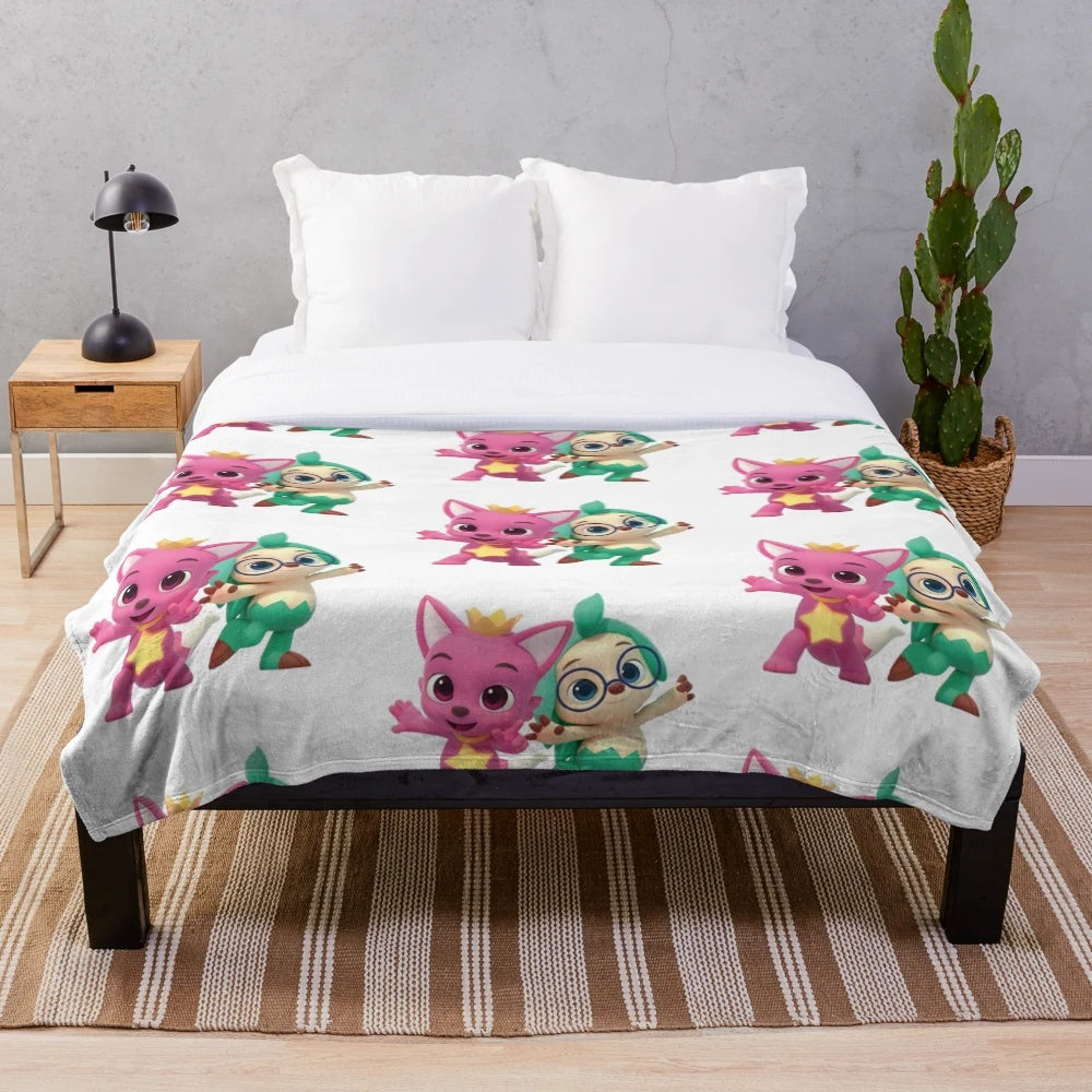 Pinkfong and Hogi inspired plush blanket for kids and toddlers