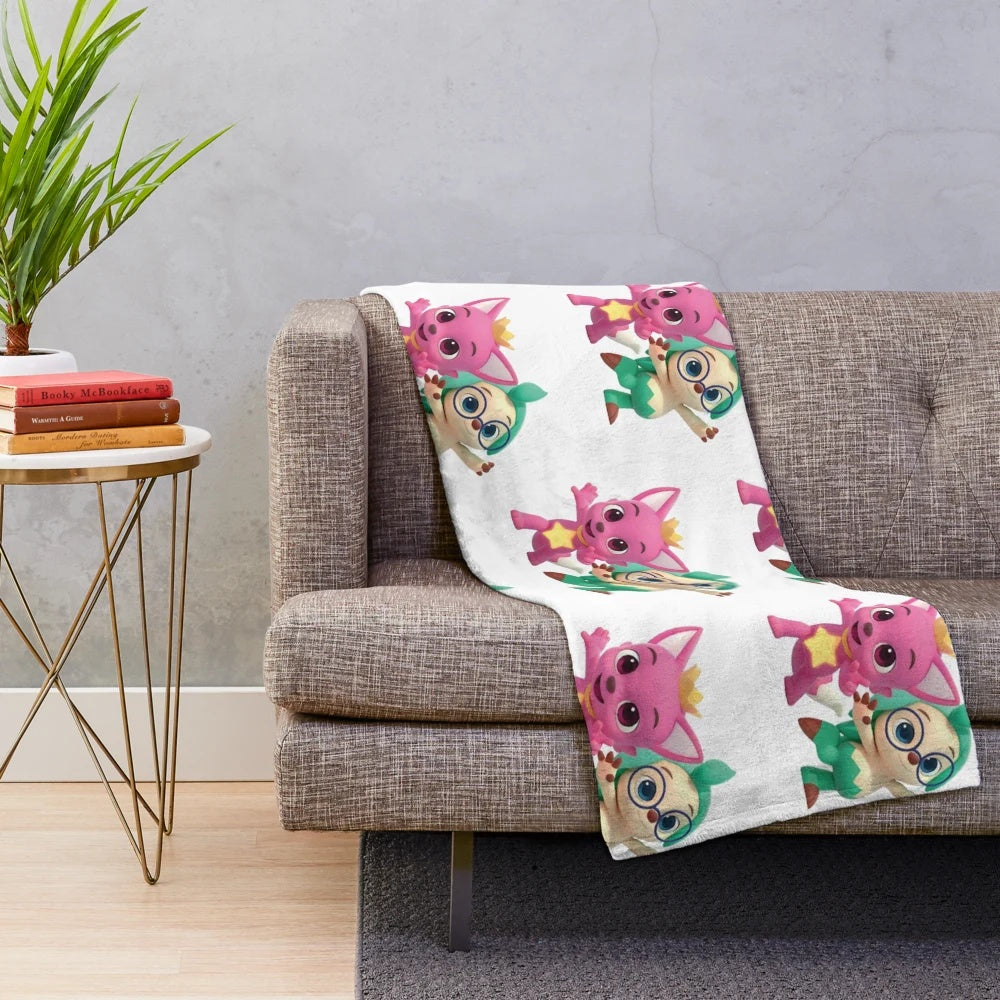 Pinkfong and Hogi inspired plush blanket for kids and toddlers