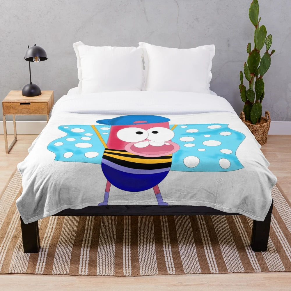 Pinky Malinky-inspired plush blanket with food and anime designs