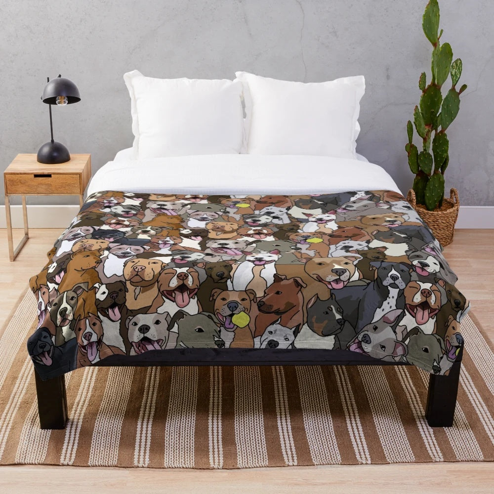 Pitbull-inspired plush blanket with a fun mutts pattern