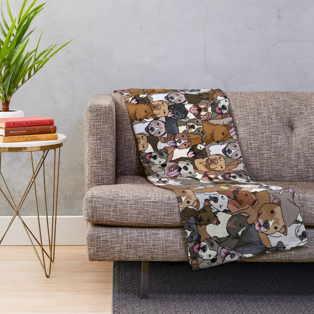 Pitbull-inspired plush blanket with a fun mutts pattern