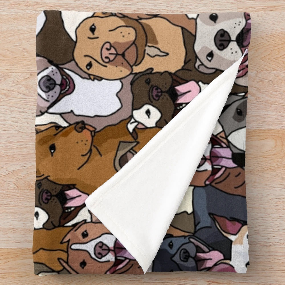 Pitbull-inspired plush blanket with a fun mutts pattern