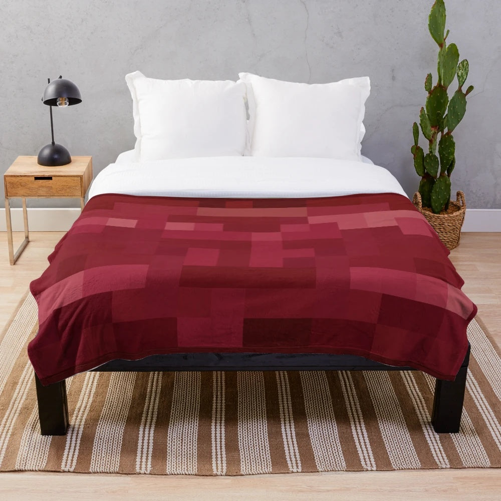 Pixel design plush blanket with Minecraft-inspired 2D graphics