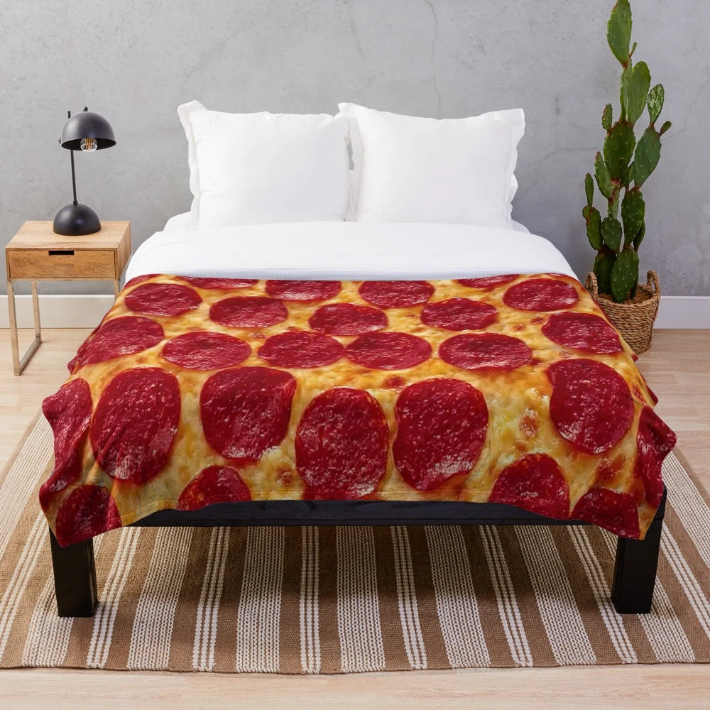Pizza plush blanket with pepperoni pizza design