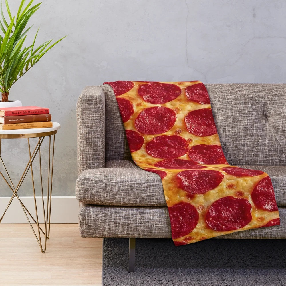 Pizza plush blanket with pepperoni pizza design