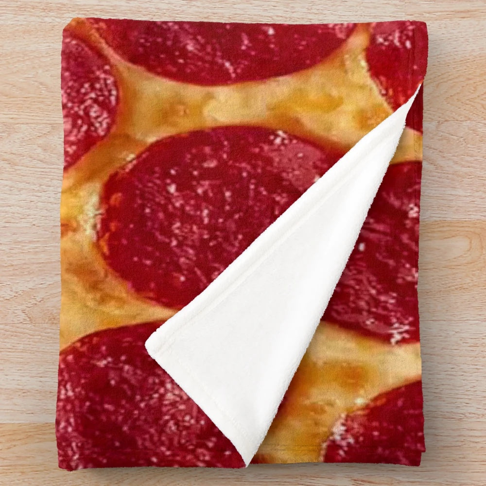 Pizza plush blanket with pepperoni pizza design