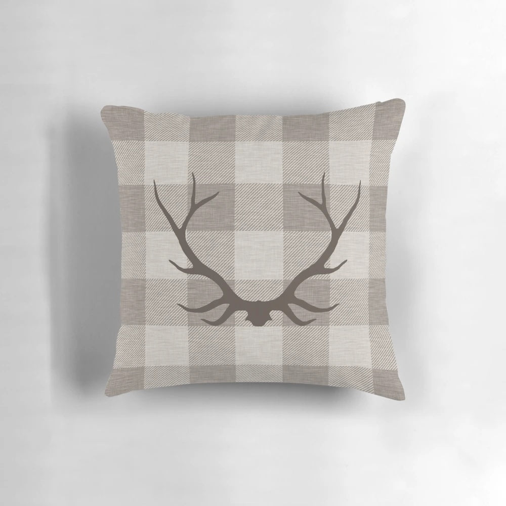 Plaid antler inspired decorative throw pillow for rustic home decor