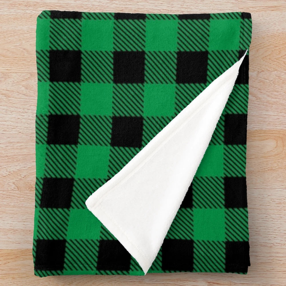 Cozy plaid (green and black) blanket with buffalo check pattern