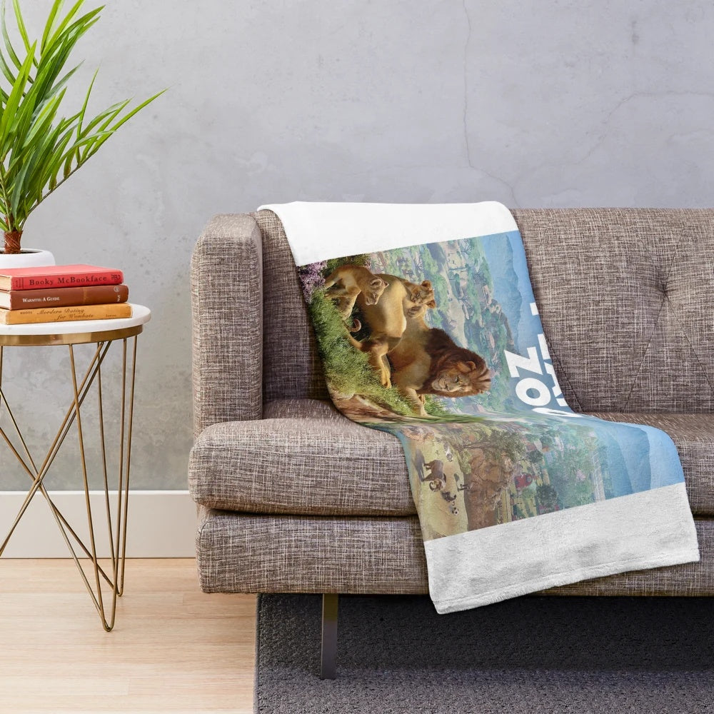 Planet Zoo-themed plush blanket featuring wildlife animals