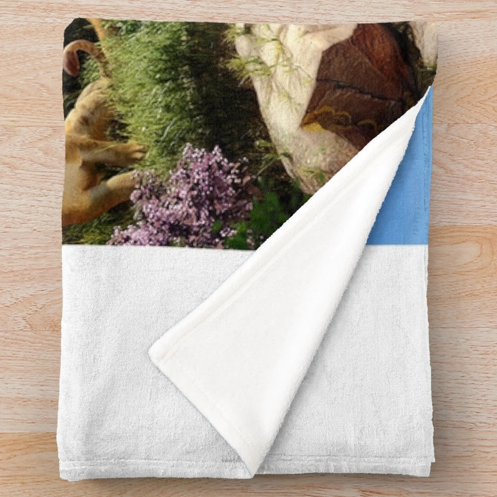 Planet Zoo-themed plush blanket featuring wildlife animals
