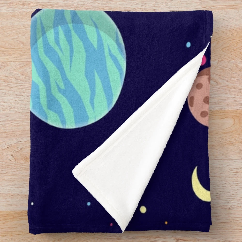 Planets pattern plush blanket showcasing the solar system