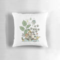 A cozy decorative pillow featuring a cute "plant lady" design with pastel colors and floral elements.