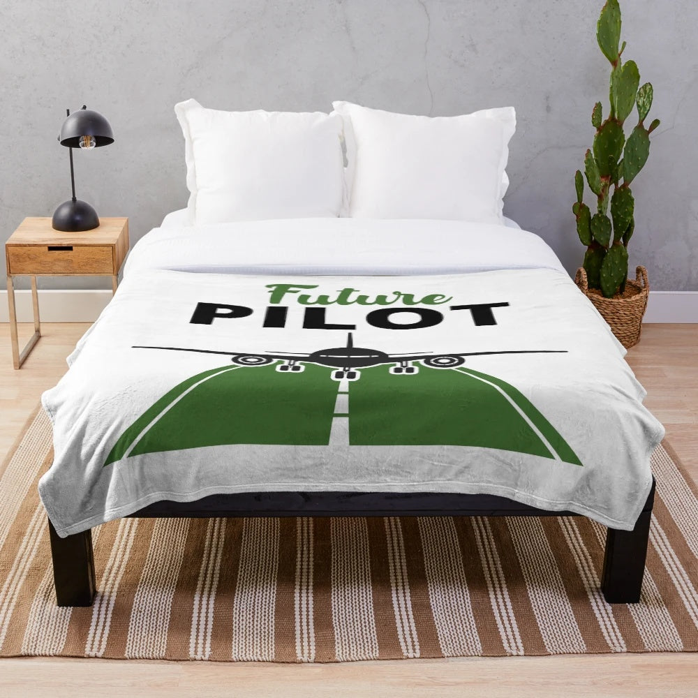 Plush blanket featuring a retro pilot design for aviation enthusiasts