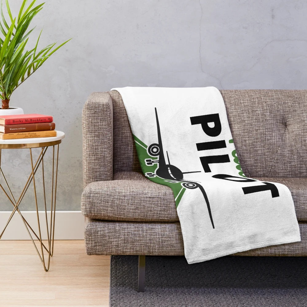 Plush blanket featuring a retro pilot design for aviation enthusiasts