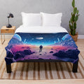 Cozy plush blanket featuring a chibi-style Astroneer character in an orange spacesuit