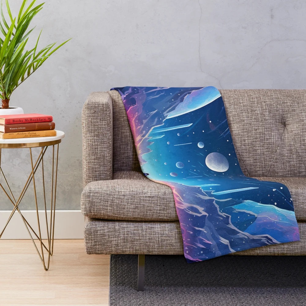 Cozy plush blanket featuring a chibi-style Astroneer character in an orange spacesuit