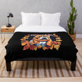 Cozy plush blanket with a whimsical autumn-themed dog illustration