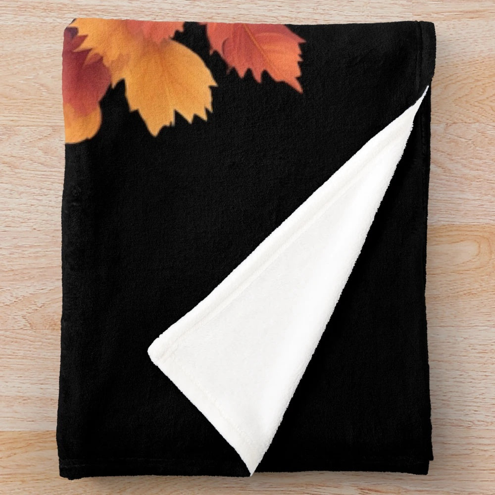 Cozy plush blanket with a whimsical autumn-themed dog illustration