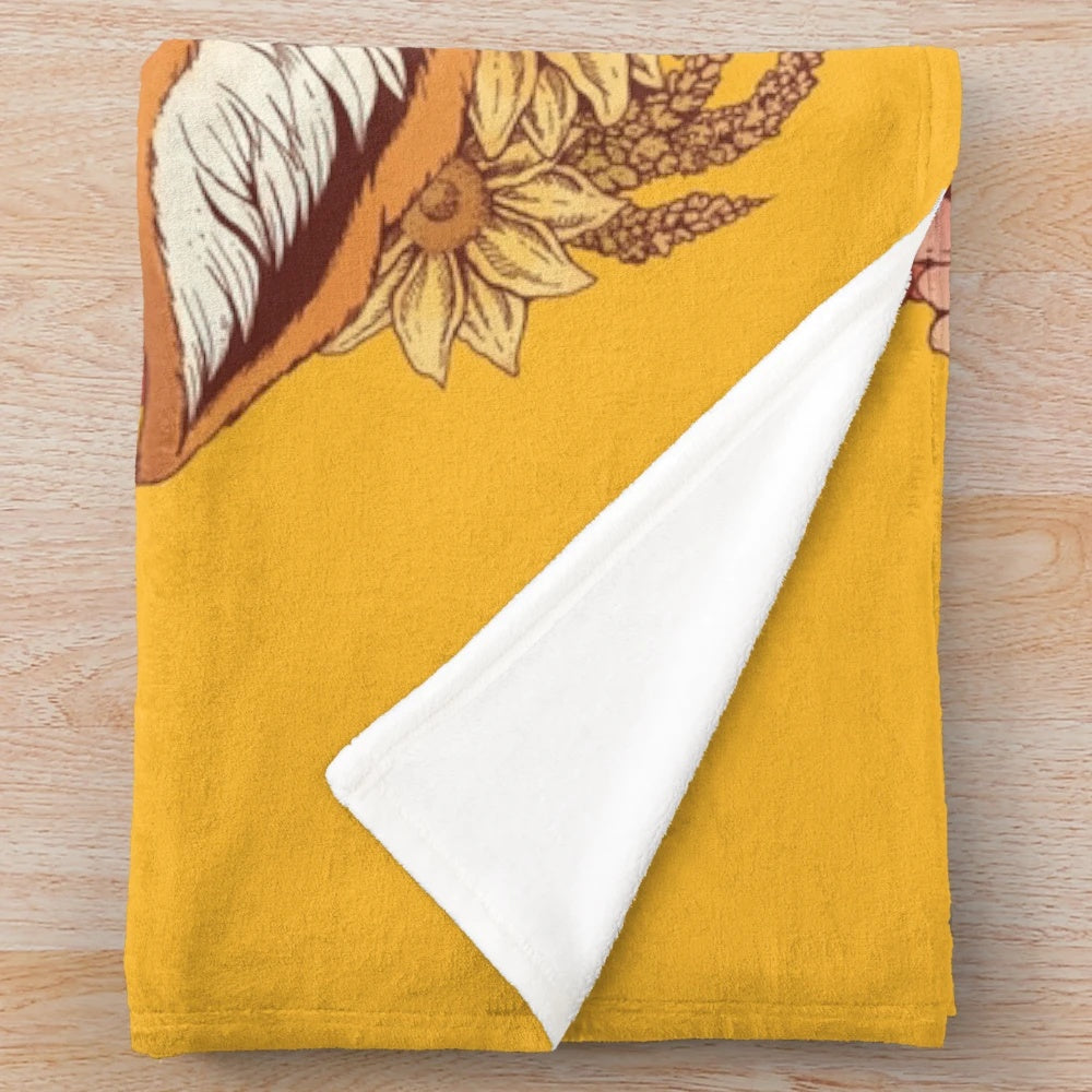 Cozy plush blanket with autumn fox and nature inspired design