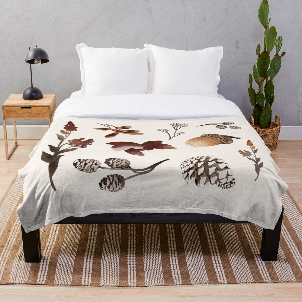 Autumn Treasures Plush Blanket with Watercolor Floral Design