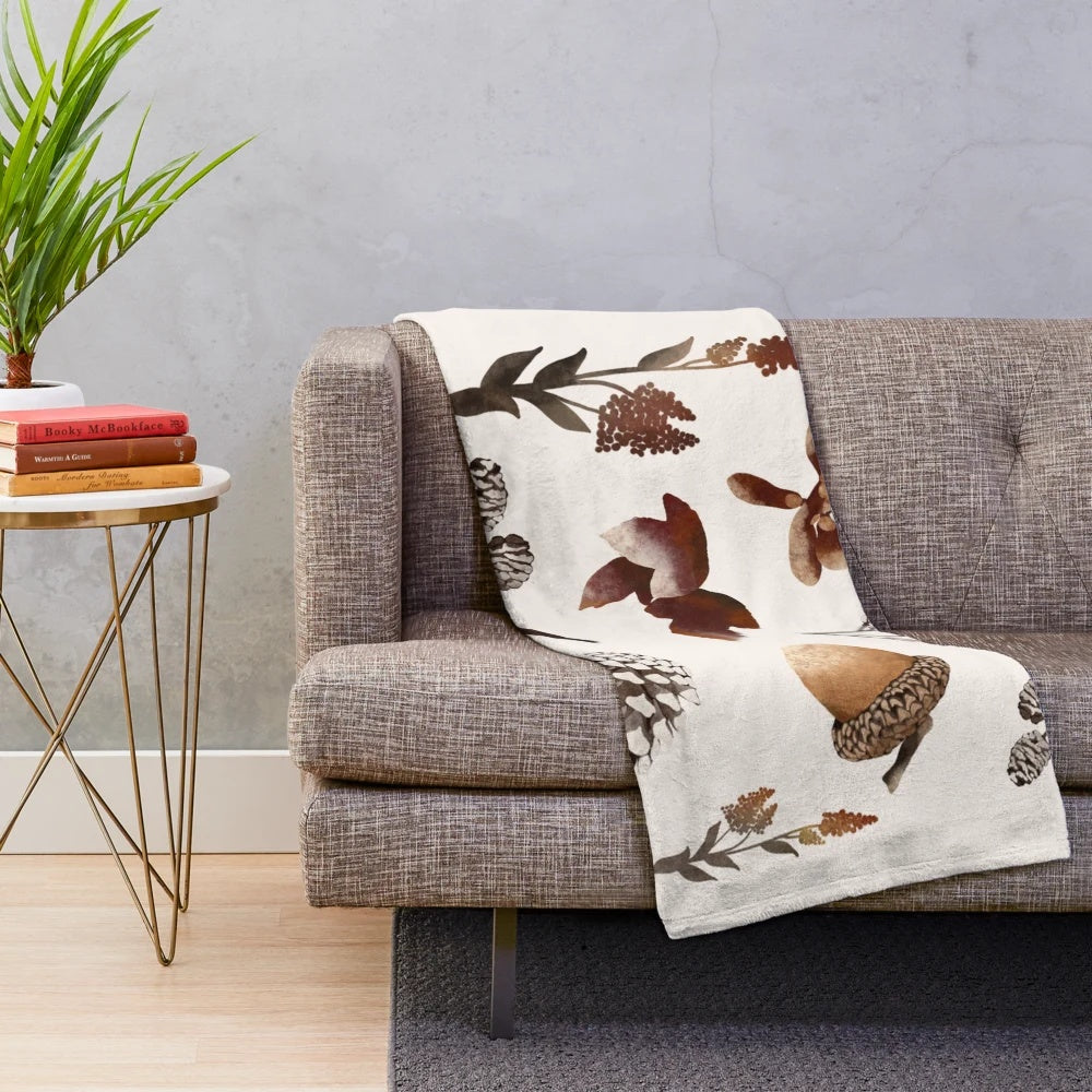 Autumn Treasures Plush Blanket with Watercolor Floral Design