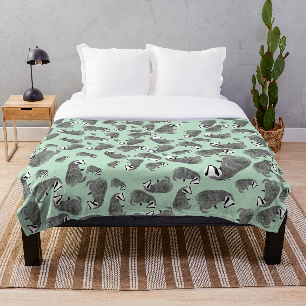 Plush European badger pattern blanket