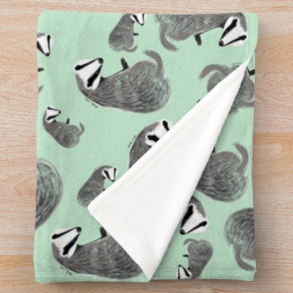 Plush European badger pattern blanket