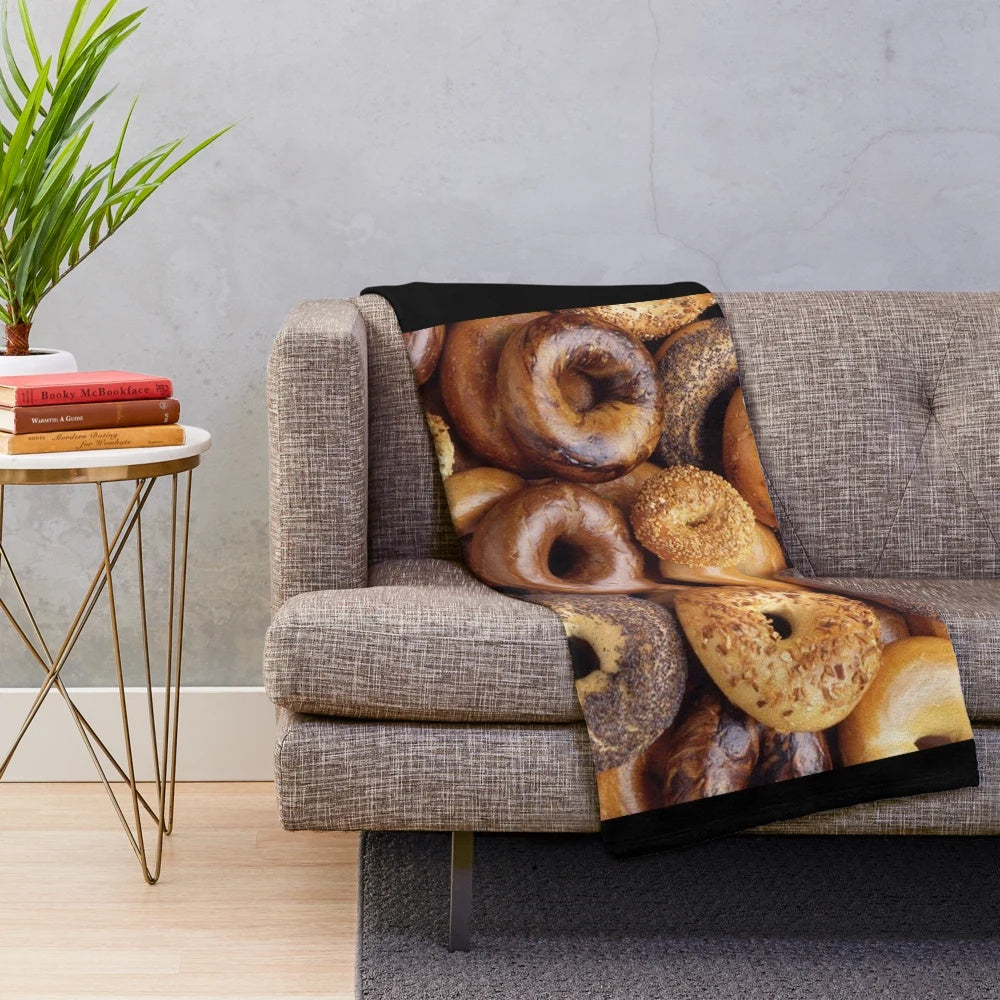 Plush bagel-themed blanket for a cozy and comforting home