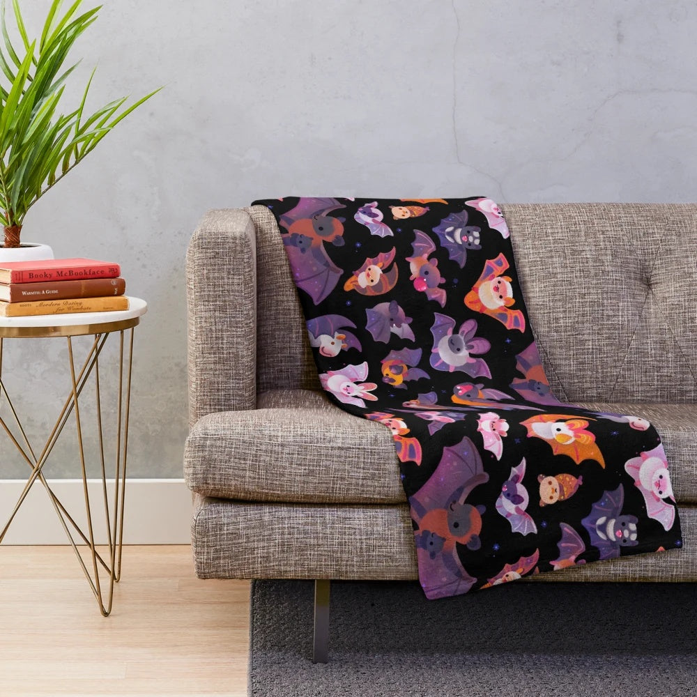Soft dark plush bat-patterned blanket for home accents