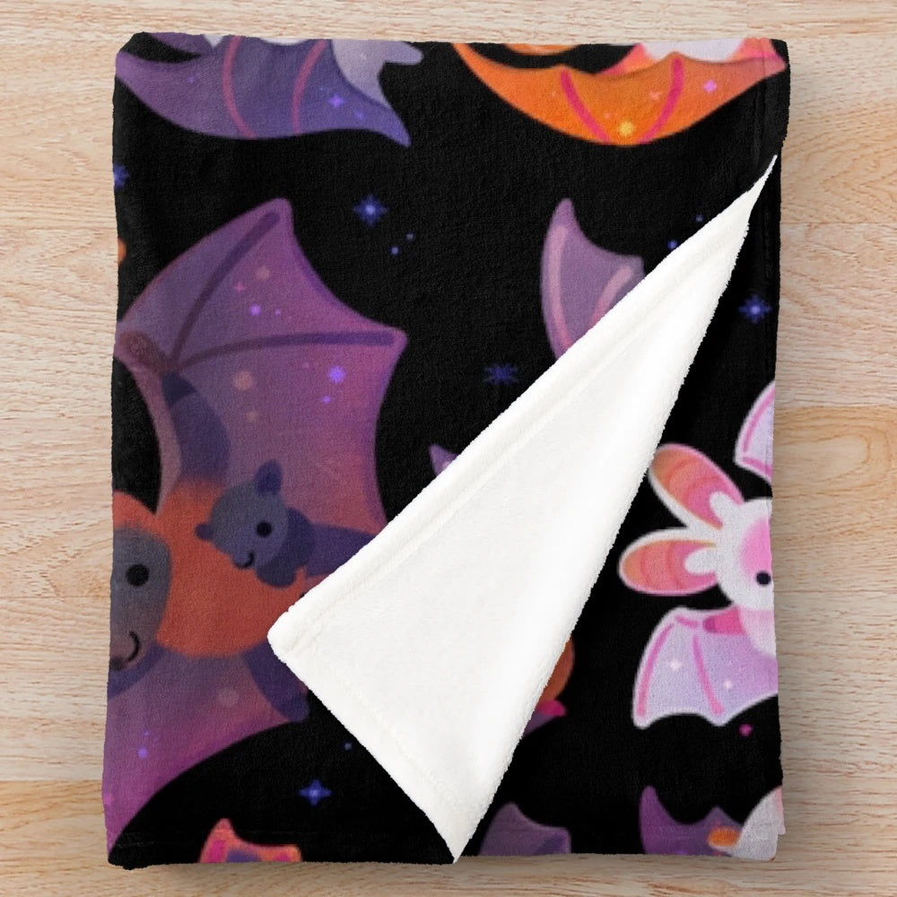 Soft dark plush bat-patterned blanket for home accents
