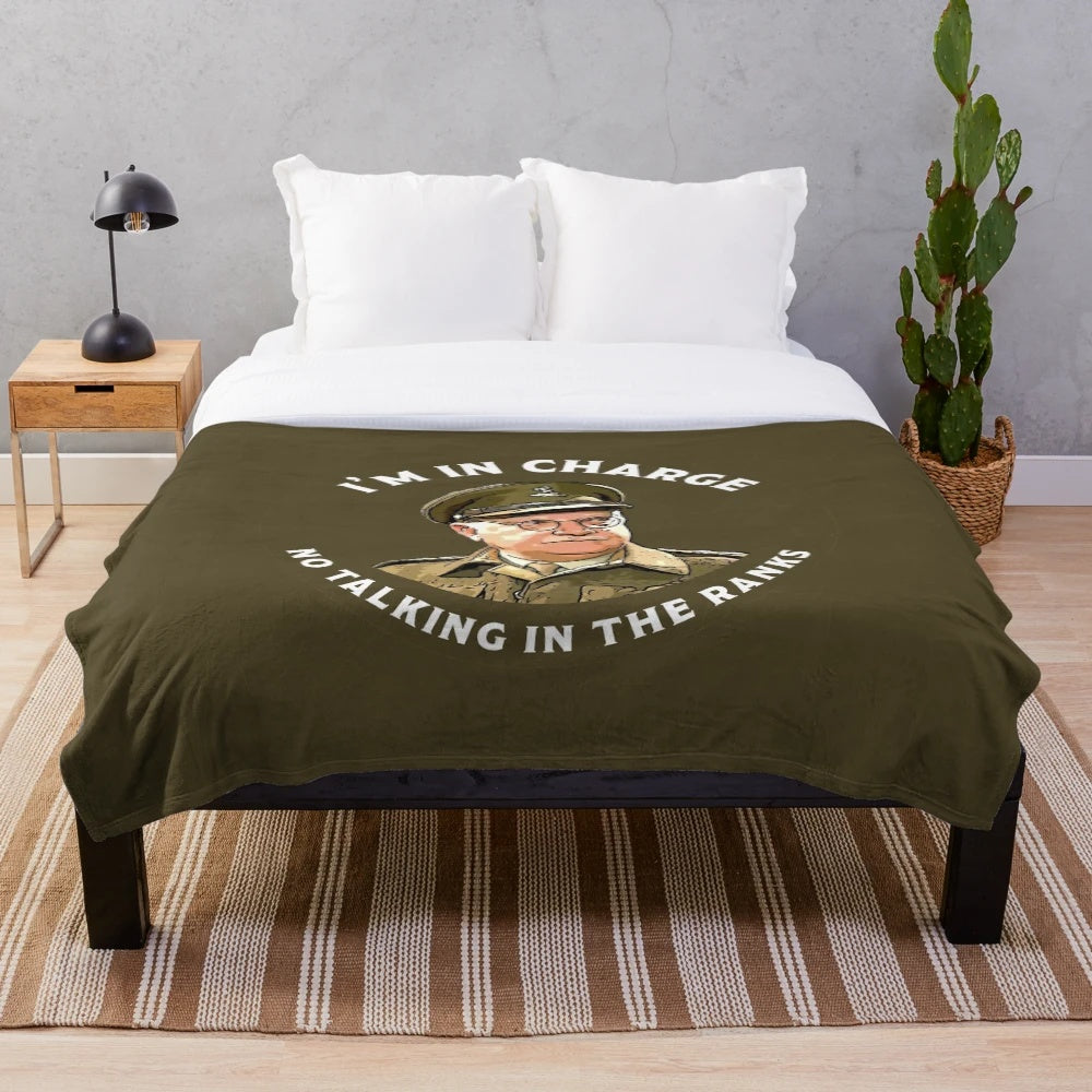 Cozy plush blanket featuring Captain Mainwaring from the classic British comedy series "Dad's Army