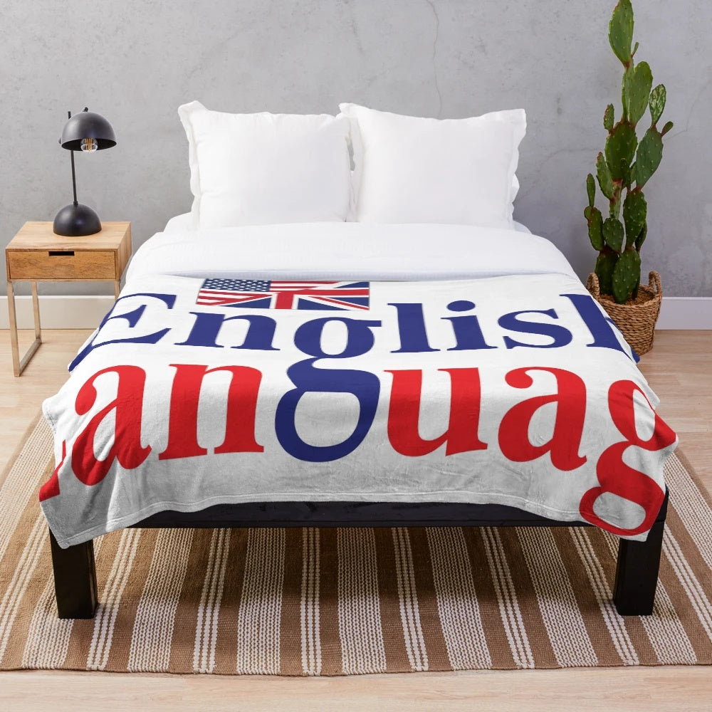 Plush blanket with grammar and teacher-themed design