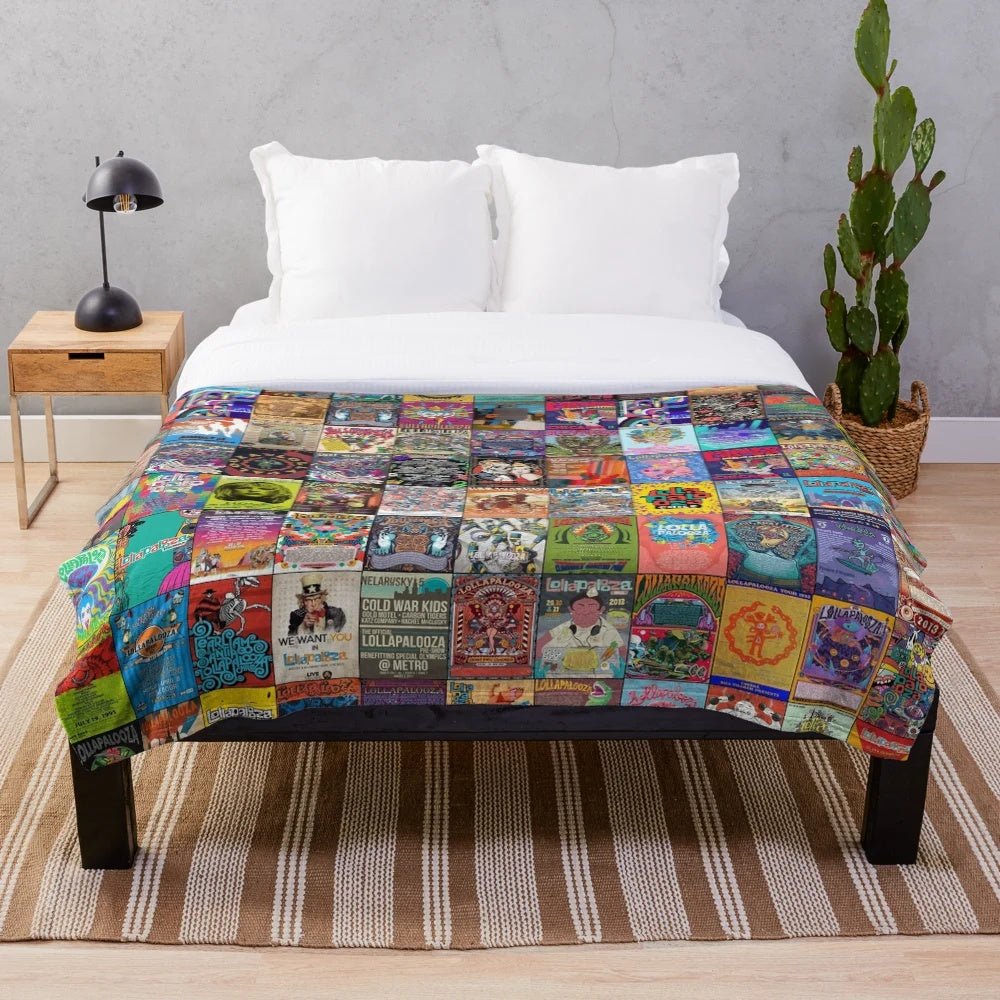 Plush blanket with Lollapalooza festival design