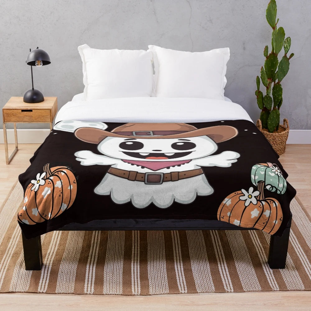 Plush blanket featuring a cute ghost design for Halloween