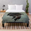 A large munsterlander dog hunting pheasants printed on a plush blanket