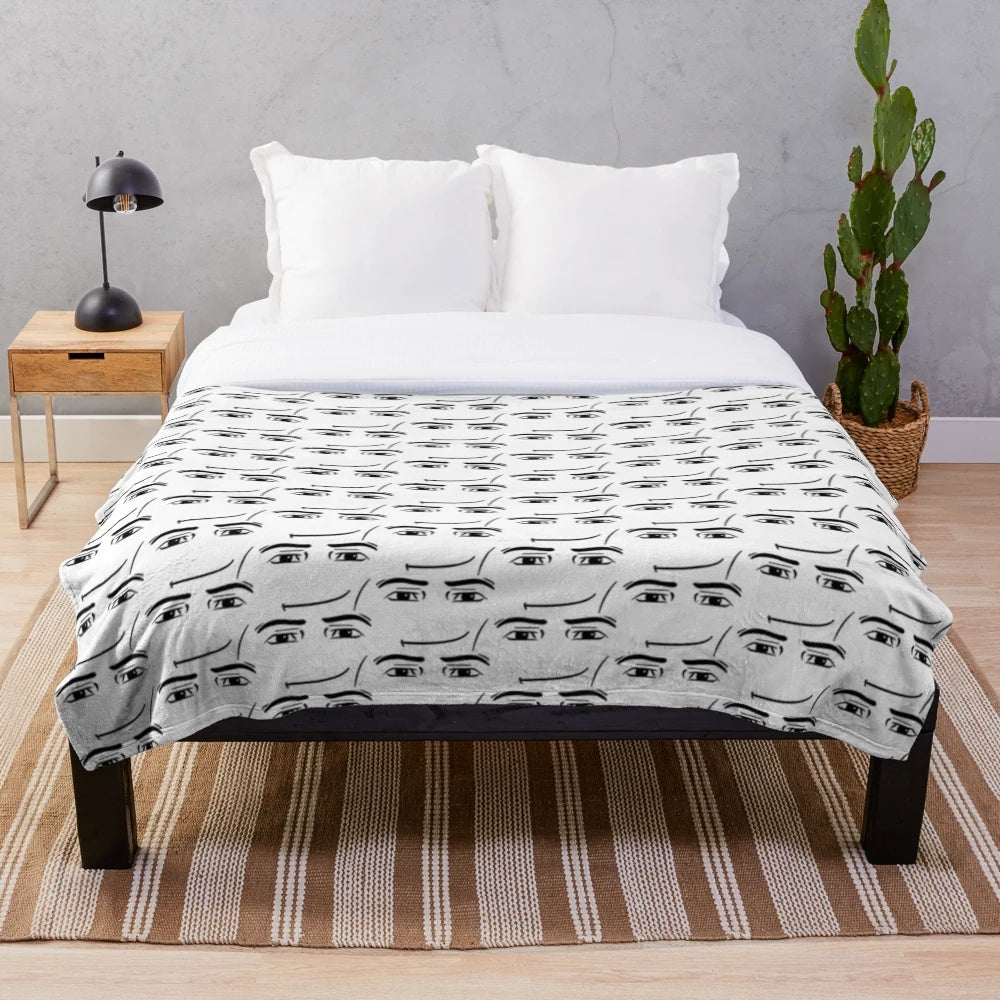 Plush blanket with a detailed man face design, perfect for Roblox fans and meme enthusiasts.