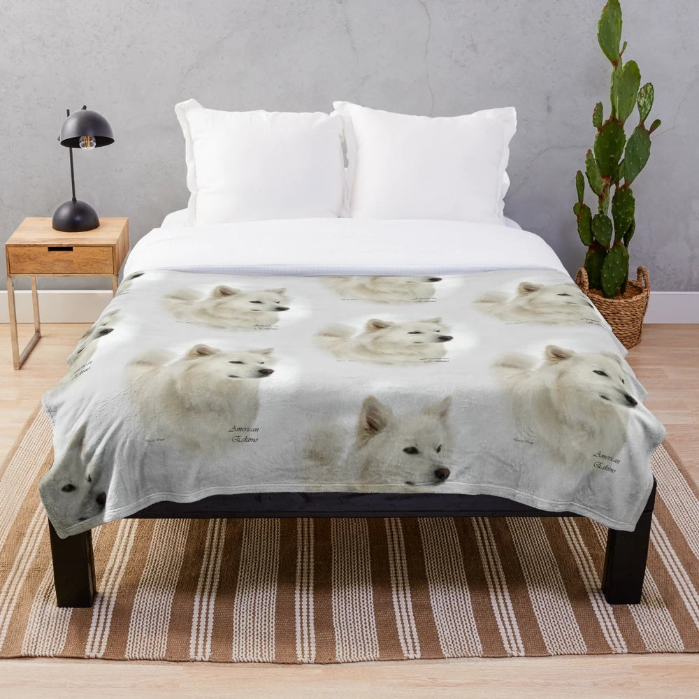 Plush blanket with American Eskimo dog artwork