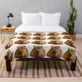 Plush blanket with an illustration of a capybara, a semi-aquatic South American rodent, relaxing in the sunshine.