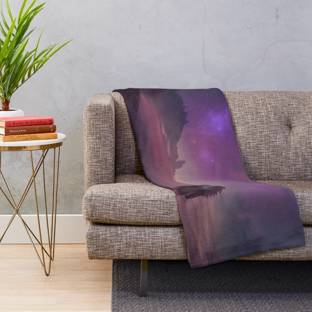 Plush blanket with a woman on an unreal planet design