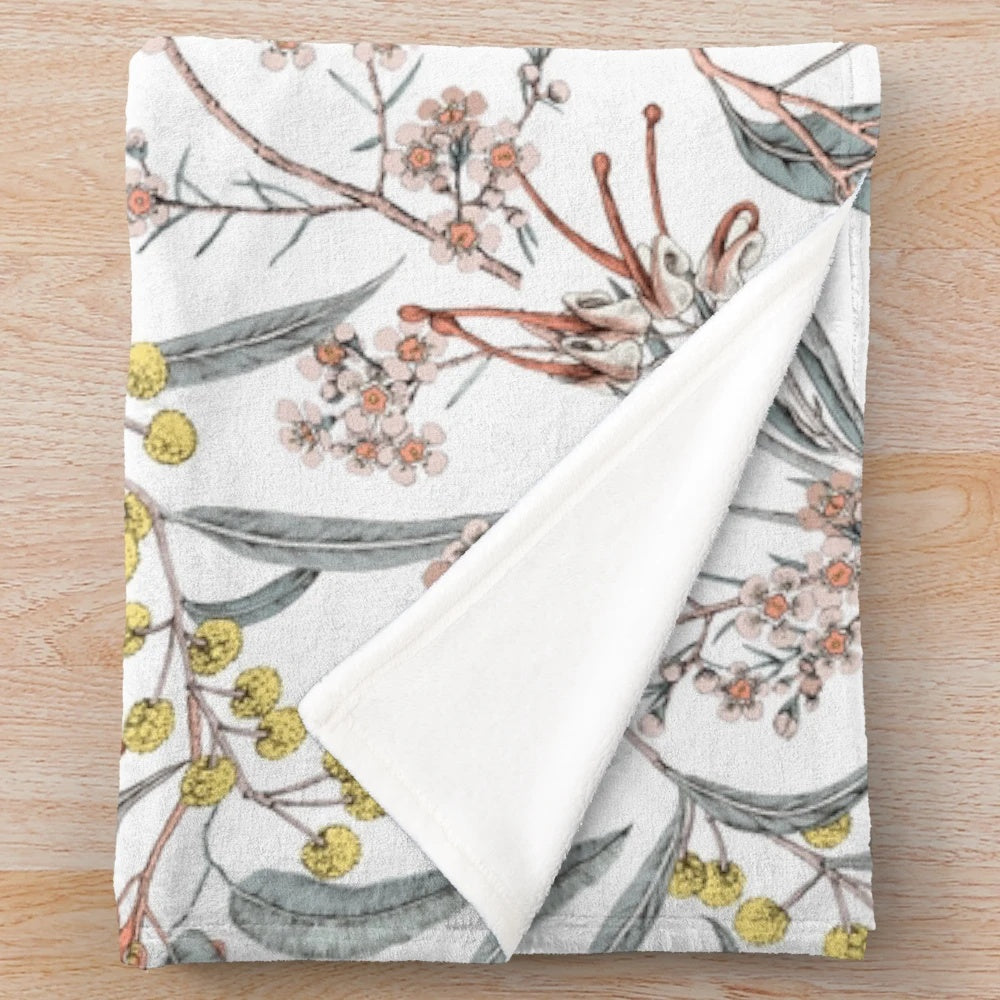 Soft and plush blanket showcasing beautiful Australian native flowers