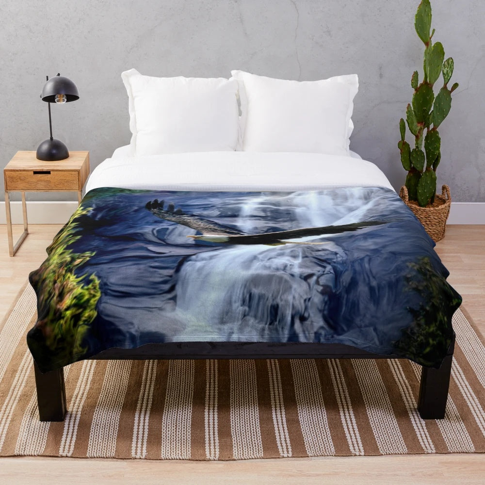 Plush blanket with a scenic image of Eagle Shannon Falls in Squamish, British Columbia